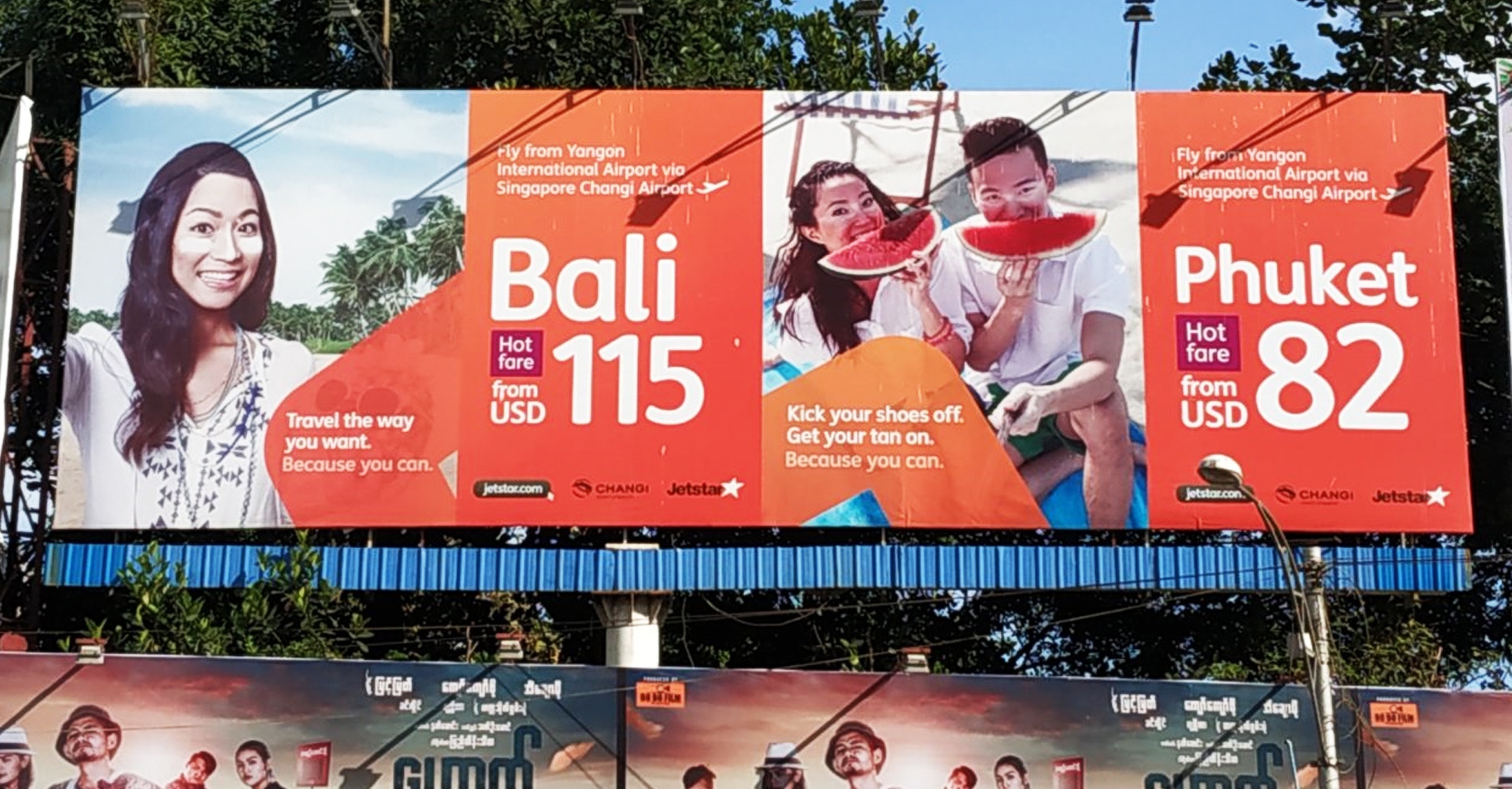 Jetstar ad on TPM Billboard in Myanmar