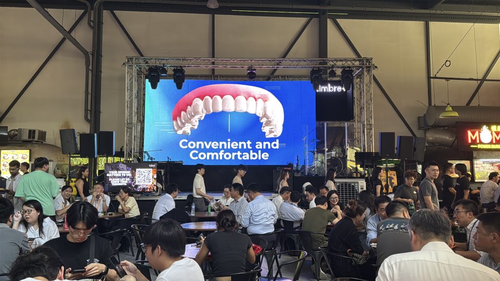 Indoor DOOH LED advertising screen at Timbre Singapore featuring a brand campaign, high footfall lifestyle and dining environment by The Perfect Media Group