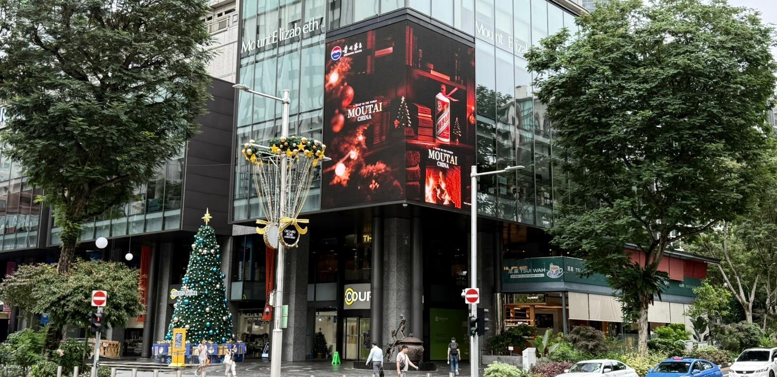 Moutai China advertisement displayed on the LED billboard at The Heeren Orchard Road Singapore, a high-visibility DOOH advertising location in the city center.